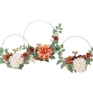 Candle Holder Hoop Terracotta Wreath Floral Centerpieces for Weddings…Set of 3